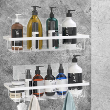 2 Pack Adhesive Shower Caddy Organizer with Hooks, Rustproof No 2 Packs White