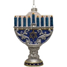 Kurt Adler Noble Gems Glass Ornament for Christmas Tree, Happy Hanukkah Lights