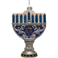 Kurt Adler Noble Gems Glass Ornament for Christmas Tree, Happy Hanukkah Lights