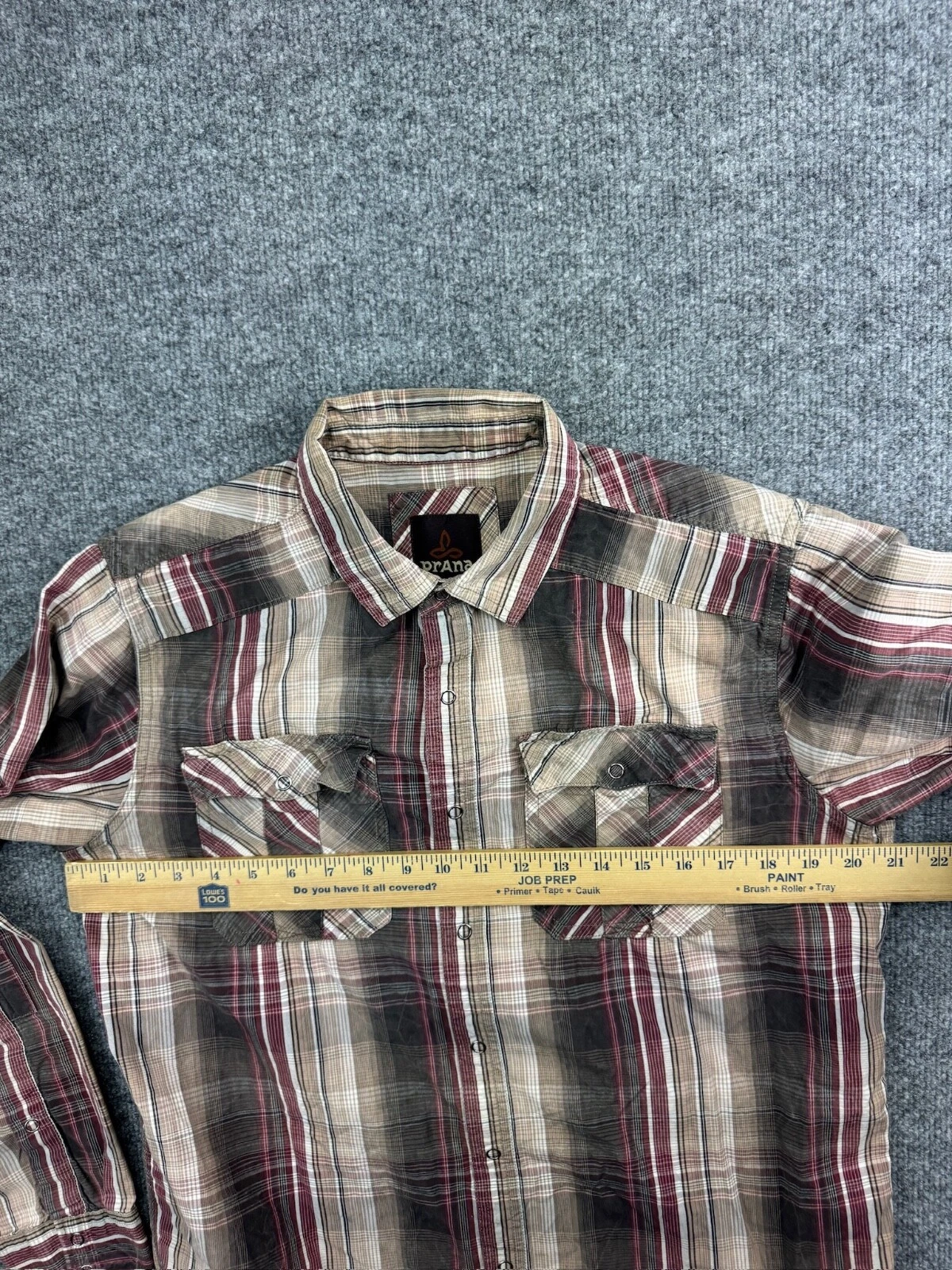 prana plaid long sleeve snap up pockets cotton shirt