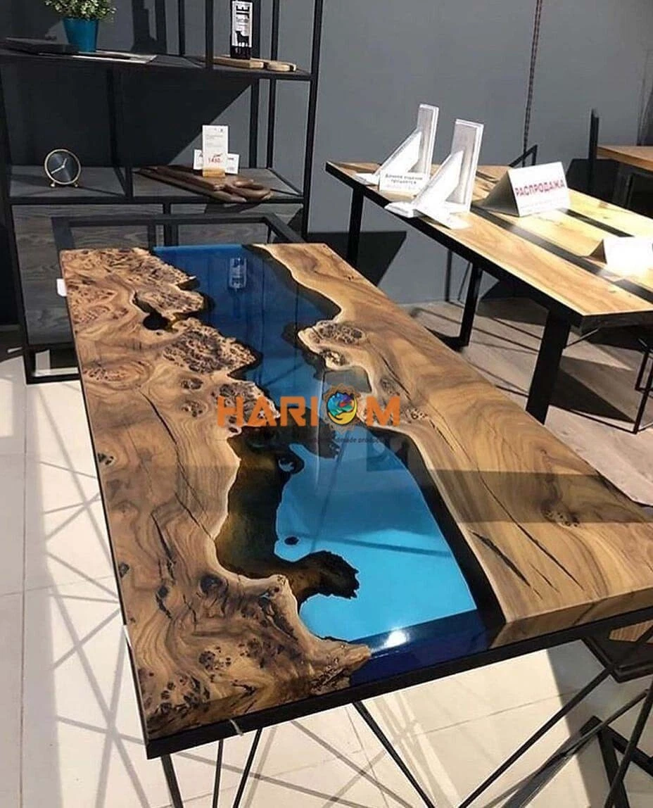 Blue Epoxy Clear Resin Table Top, Handmade Furniture Top Table, Dining  Epoxy Top