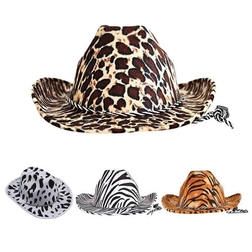 Men Women Cowboy Hats Animal Print Sunhat Adult Size Rave Cow Girl Hat - Picture 1 of 11