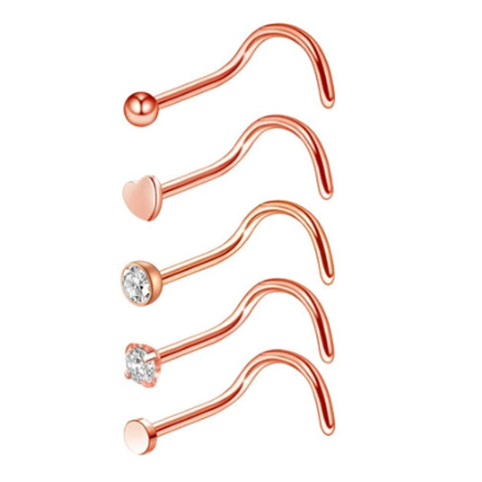 5 PIEZAS Tachuelas Nariz Pequeñas Acero Quirúrgico Tornillo Nariz Forma L Hueso Tachuelas Anillos 20G Foto 4 de 4