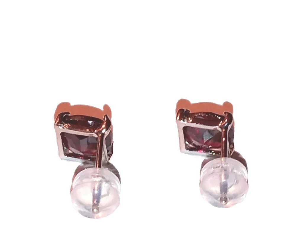 2.30 Ctw natural Red Garnet Square Cut Earrings 10 Kt Solid White Gold New - Image 4 of 4
