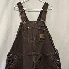 Vintage Carhartt Bib Coverall Brown Double Knee Mens Size 46 x 32