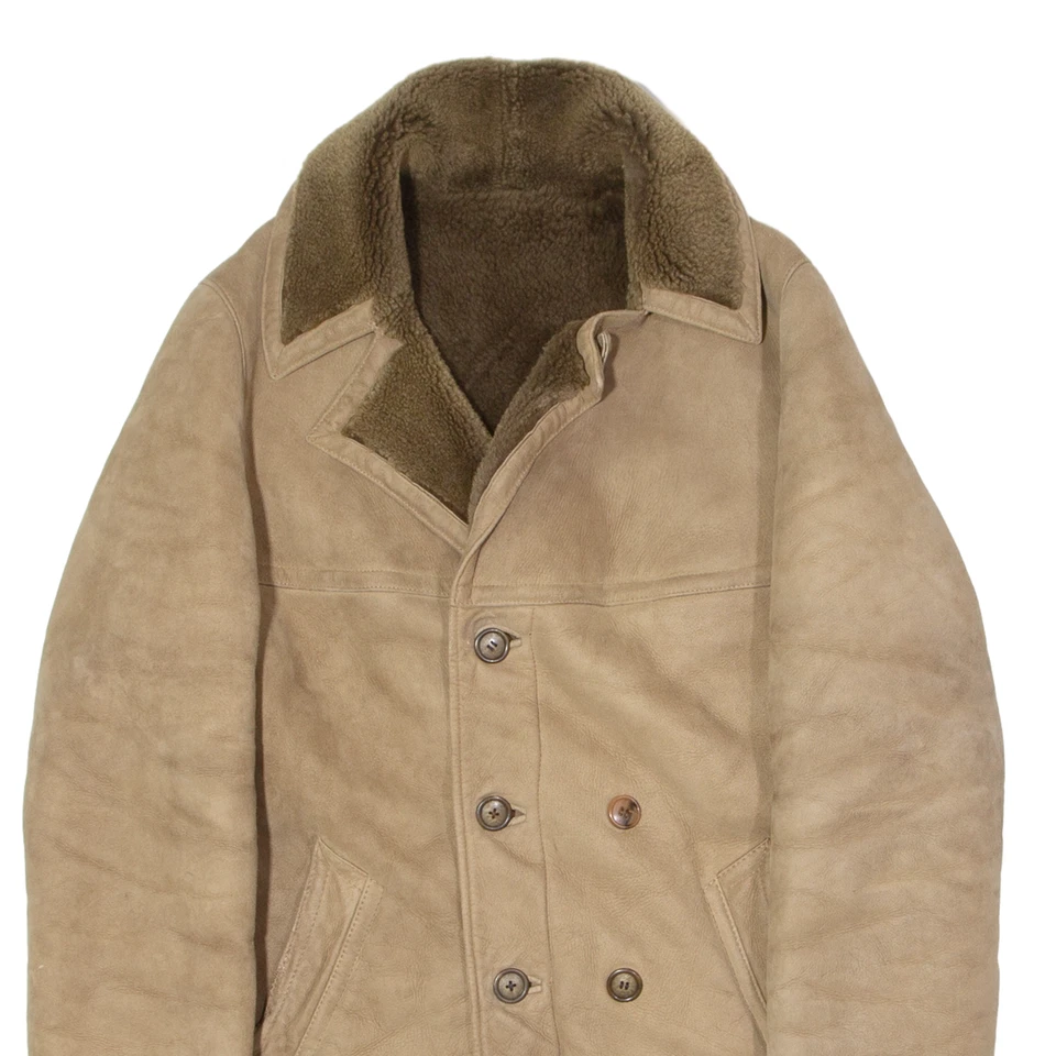 Vintage LA PEAUSSERIE 117 Mens Overcoat Coat Beige Shearling 90s S - Image 2 of 4