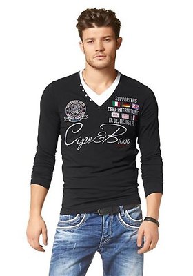 Cipo & Baxx Herren Langarmshirt Longsleeve Langarm Shirt Schwarz M W3280 