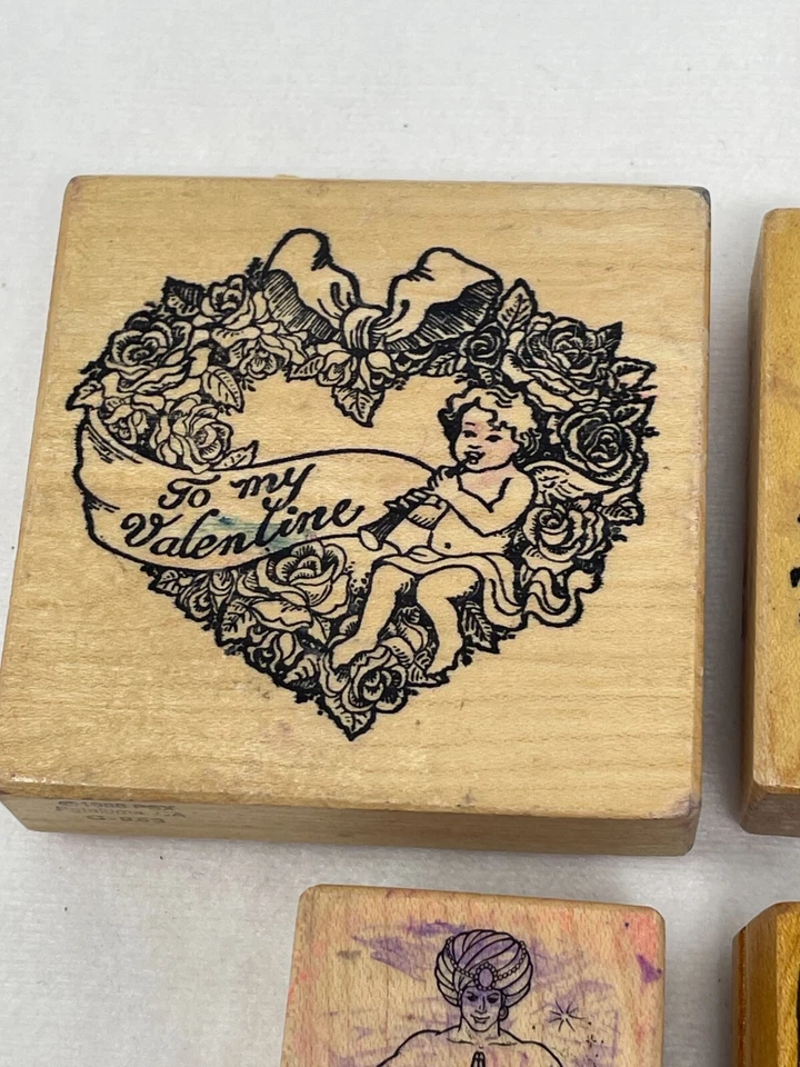 LOTE DE 4 SELLOS DE MADERA Y GOMA PSX VINTAGE AÑOS 80 HECHOS EN EE. UU. Foto 2 de 4