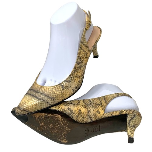 Stuart Weitzman Reptile Embossed Leather Slingback Kitten Heels Womens Size 7.5 - Picture 10 of 14