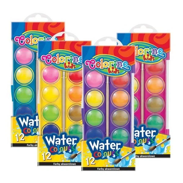 12 Farben Colorino Aquarellfarben Deckfarbkasten Wasserfarben Malkasten + Pinsel