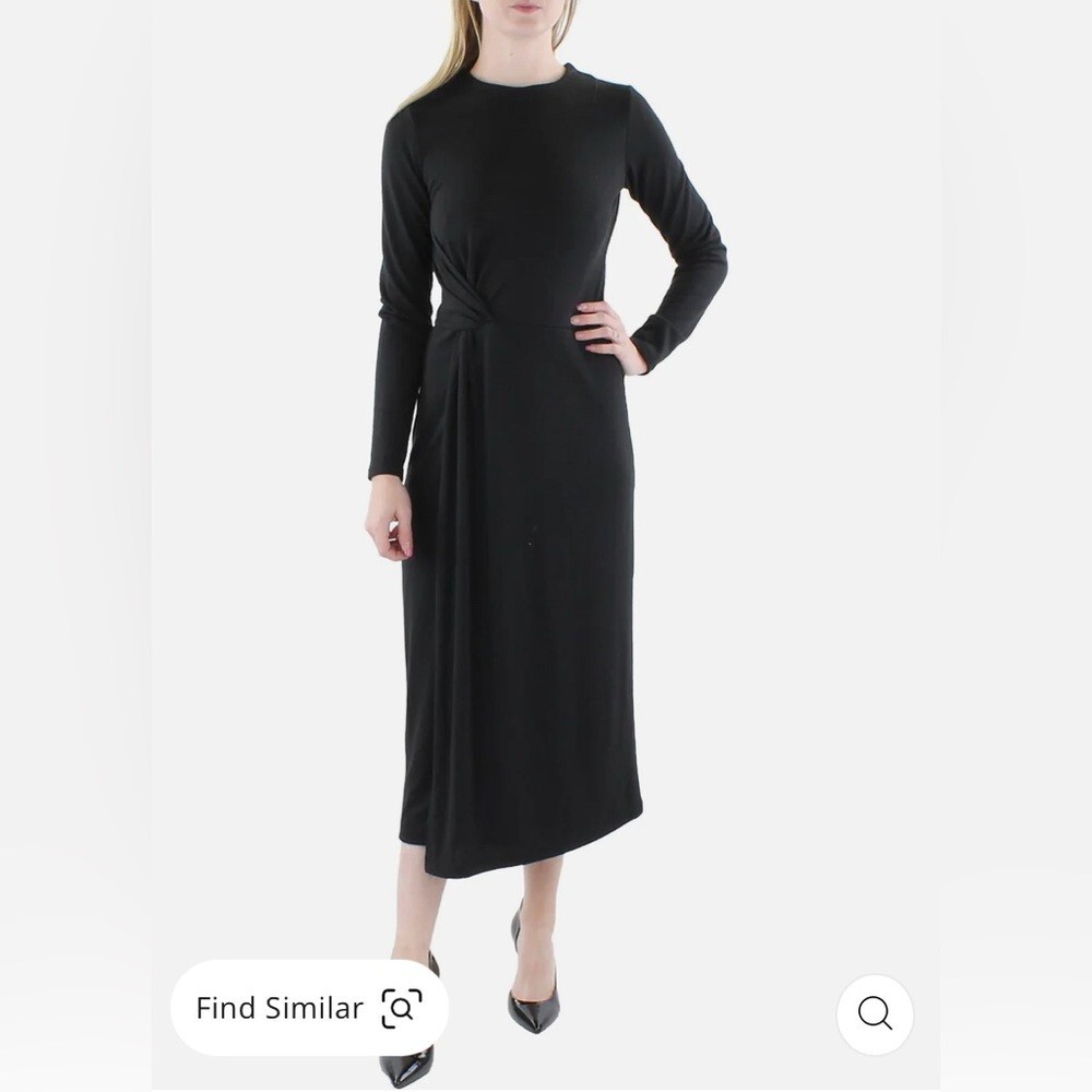 Vince Women's Knot-Front Black Crewneck Midi Dress Size Medium NWT