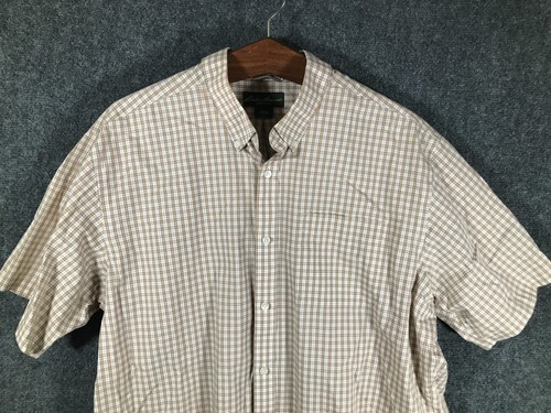 Eddie Bauer Button Down Men's Shirt Size XL Short Sleeve Tan/White 100% Cotton - Picture 2 of 9