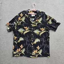 VINTAGE Paradise Found Men Button Up Shirt 2XL Black Hawaiian Shirt Floral