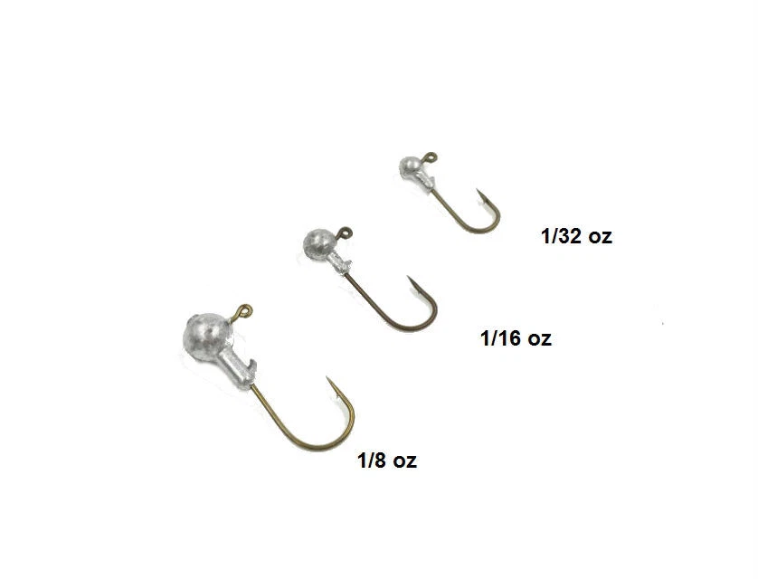 PICO BALL HEAD JIGS, UN-PAINTED, W/KEEPER. ROUND BEND BRONZE HOOK - 10PACK