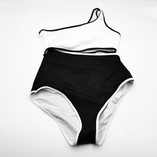 Victorias Secret One Piece Swimsuit Small White Black Padded One Shoulder Swim