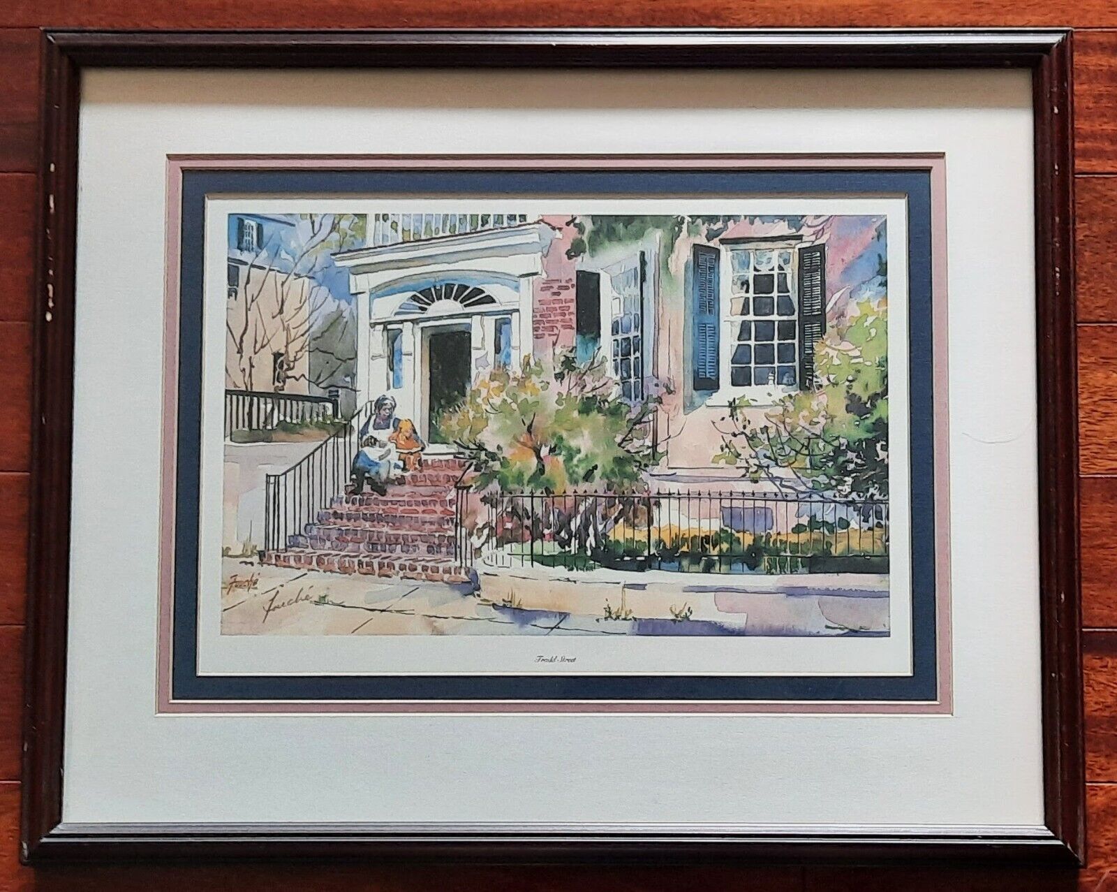 Virginia Fouche Bolton Signed Watercolor Print of Tradd Street in Charleston SC