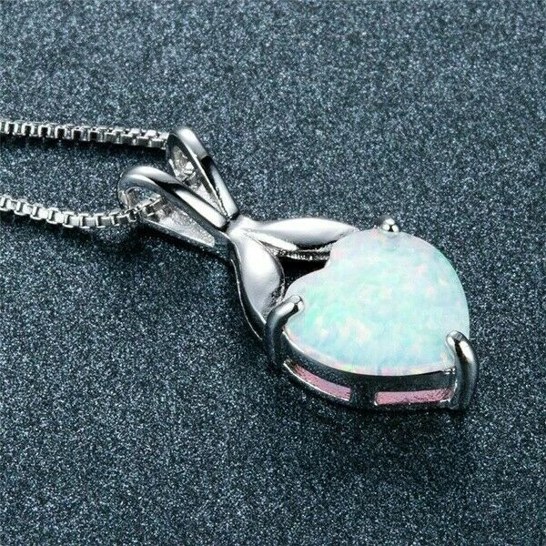 Moda Collares Colgante Ópalo de Fuego Joyería Cadena Corazón Boda Blanco Plata 925 Foto 2 de 4