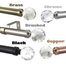Fixed Length Curtain Pole 28mm Rod Crystal Chrome Brass Black Sizes up to 3.8m