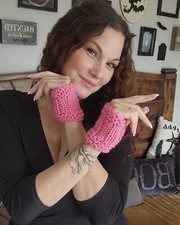 Hand Knit Fingerless Gloves, Armwarmers in Pink, One of a Kind