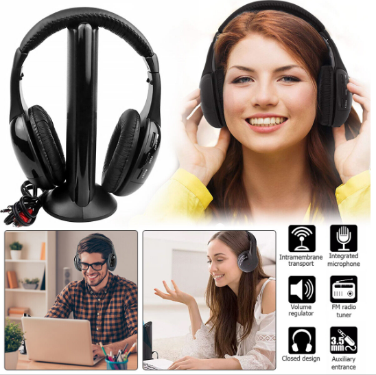 5 in 1 Cordless Headphones Wireless Earphone FM Radio TV Headset Wired