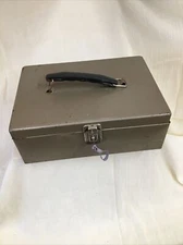 Rockaway Metal Prod Corp.Vintage Metal Storage Cash Box 11”x7 3/4”x4”H W/KEY G