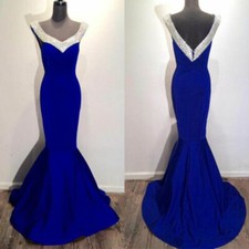 Long Mermaid Prom Dress Satin Formal Pageant Ball Gowns Evening Party Royal Blue