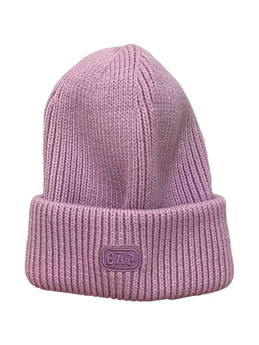 Gap Kids Light Purple Ribbed Knit Beanie Comfy Hat Logo Front Cold