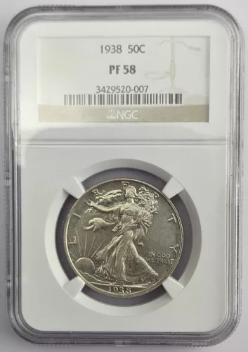 1938 Proof Walking Liberty Half Dollar 50c NGC PF 58