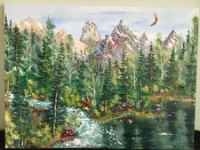 original landscape oil painting 18x24 of rocky mountains