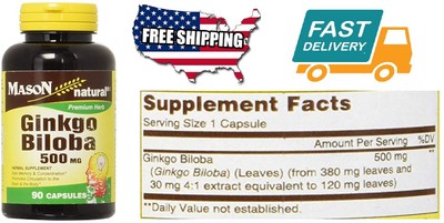 Health Care Mason Natural Gingko Biloba 500 MG Herbal Supplement Capsules - 90,