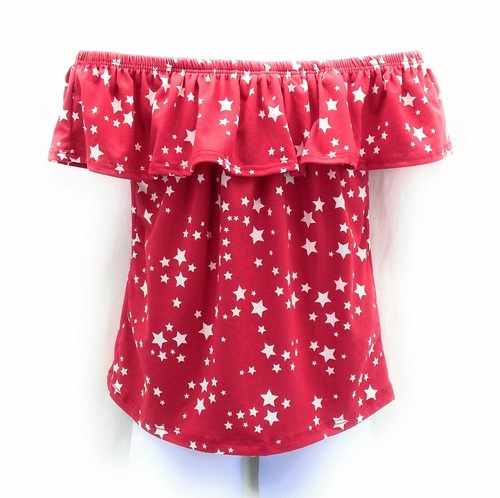 Shiny Happy Girls Off The Shoulder Red and White Star Sleeveless Top Size 4 - Picture 2 of 3