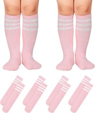 American Trends Kids Toddler Soccer Socks 3-6 Years, 4 Pack Pink White