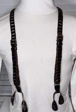 VTG Leather Black Brown Leather Adjustable Suspenders Made in Argentina