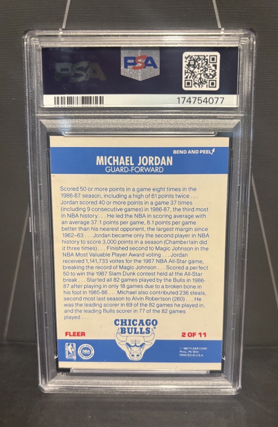 Fleer 1987 Sticker Michael Jordan #2 PSA 6 Graded Card 174754077 view 2