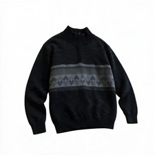 Maglione Uomo Jinhaolai Mezza Zip Collo Alto Nero Fantasia Geometrica Taglia L