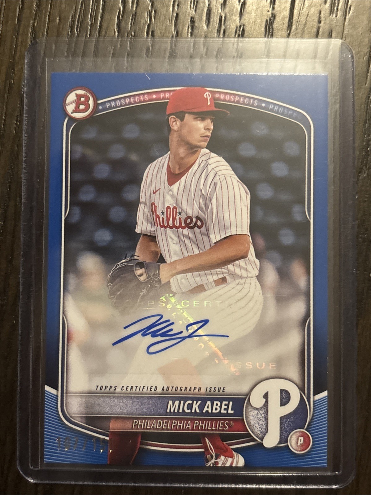 2025 Bowman Mick Abel AUTO: Blue Paper /150 Phillies #BPA-MA MLB ROOKIE
