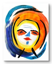 Modern Abstract Face Expressionism Bold Acrylic Art Signed Original Painting