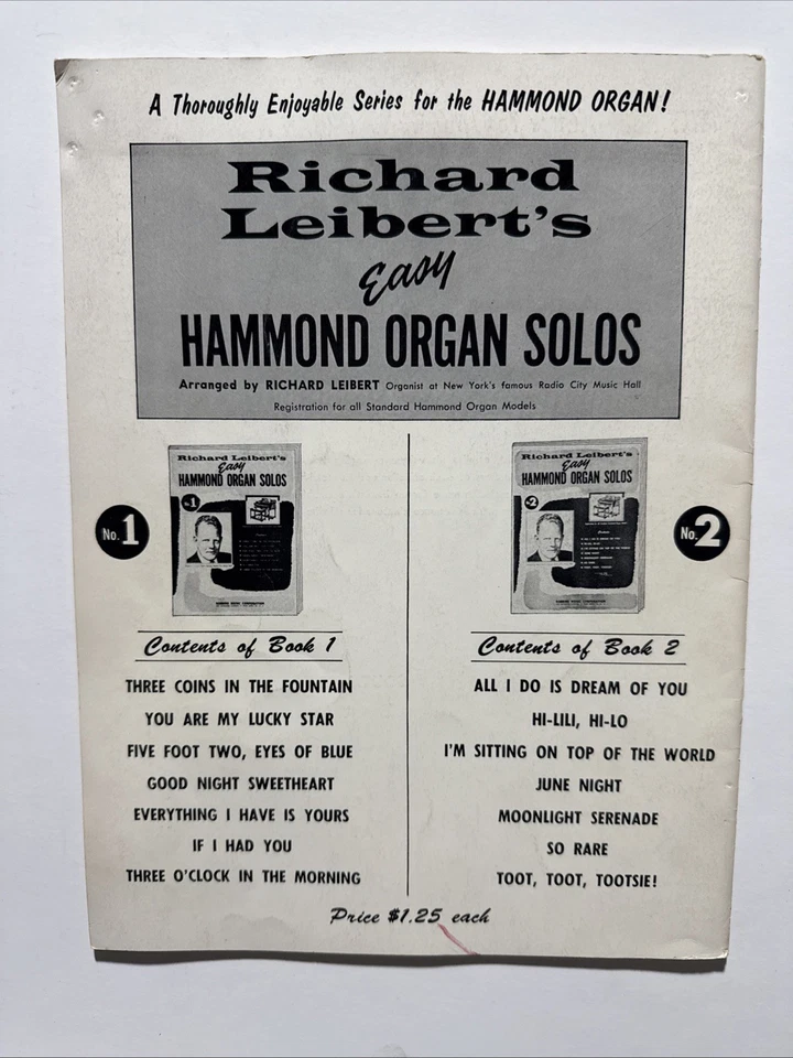 Vintage 1959 Favorite Songs to Play on the Hammond Organ Book - No. 1 - Image 2 of 4