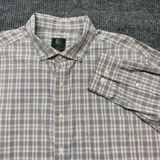 GS George Wrinkle Free Dress Shirt Mens 19 35/36 Gray Red Plaid Classic Fit