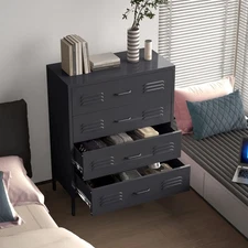 Elegro Black Metal 4 Drawers Dresser, Chest of Drawers for Bedroom,Living room