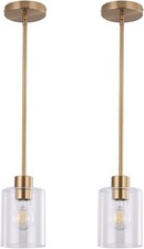 2 Pack Brass Pendant Lights Kitchen Island Mini Hanging Light Fixture for Sink