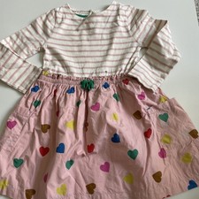 Mini Boden Kids' Long Sleeve Twirly Cotton Dress Pink Heart Print Size 3-4 FLAW