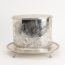 2769 by James Dixon & Sons Silverplate Biscuit Box Chased with Fern Bouquets