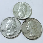 WASHINGTON SILVER QUARTERS LOT OF 3. 90% SILVER CIRCULATED COINS FREE SHIP #8648