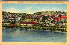 Morgantown WVU Bird's-Eye View Linen Postcard West Virginia