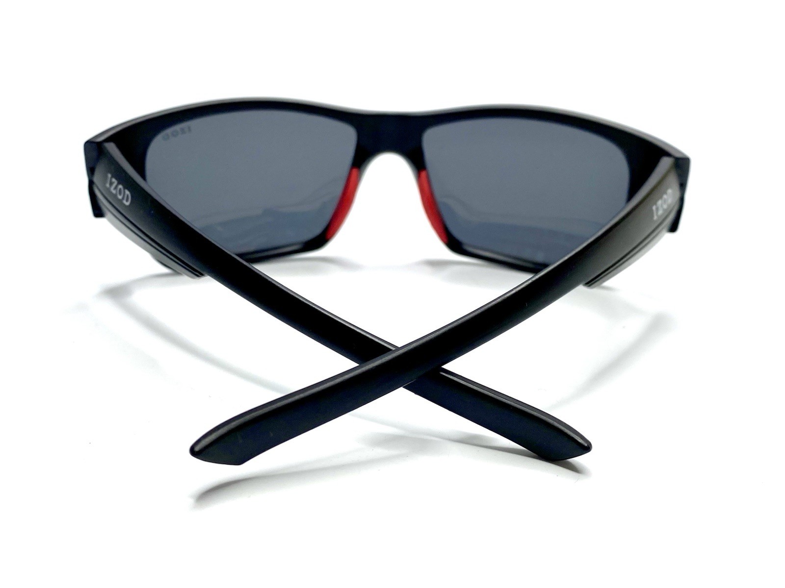 IZOD Black Matte Red Rectangular Wrap Sunglasses … - image 5