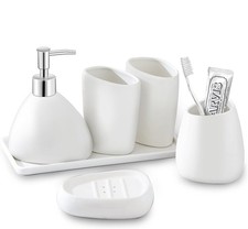 Ceramic Bathroom Accessory Set With Ceramic Tray 6 Pieces Bathroom Countertop Ac