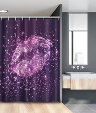Purple Stall Shower Curtain, Digital Modern Woman Lips with Vibrant Effects D...