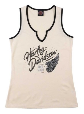 Harley-Davidson Women's Wing B Cotton Blend Sleeveless Tank Top, Off White
