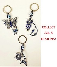 LOT Lucky Owl Butterfly Turtle Key Chain Ring Feng Shui Evil Eye Charm Protect